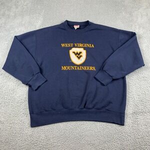 Vintage West Virginia Mountaineers Sweatshirt Adult Large Blue 80's Made In USA